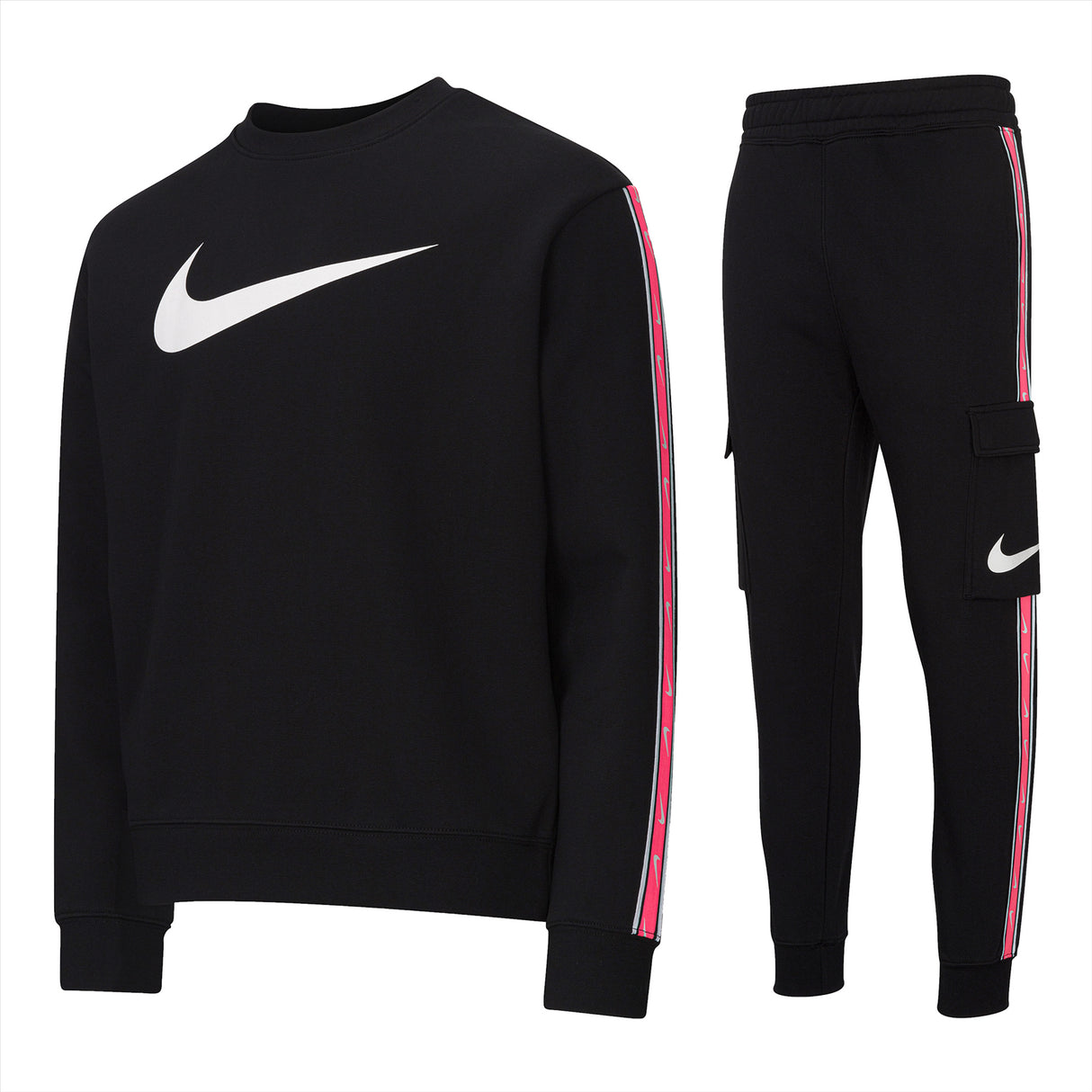 Nike Sportswear Men's Repeat Crew Fleece Tracksuit in Black/Hyper Pink