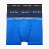 Calvin Klein Men's 3 Pack Cotton Stretch Mid Rise Trunks in C-Black/Blue/Blue