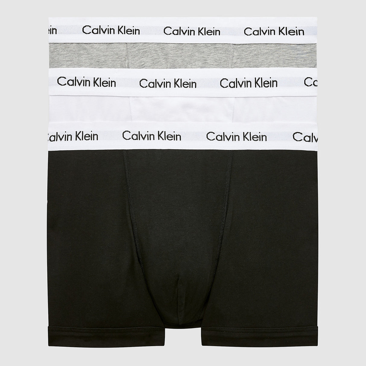 Calvin Klein Men's 3 Pack Cotton Stretch Low Rise Trunks in Black/White/Grey