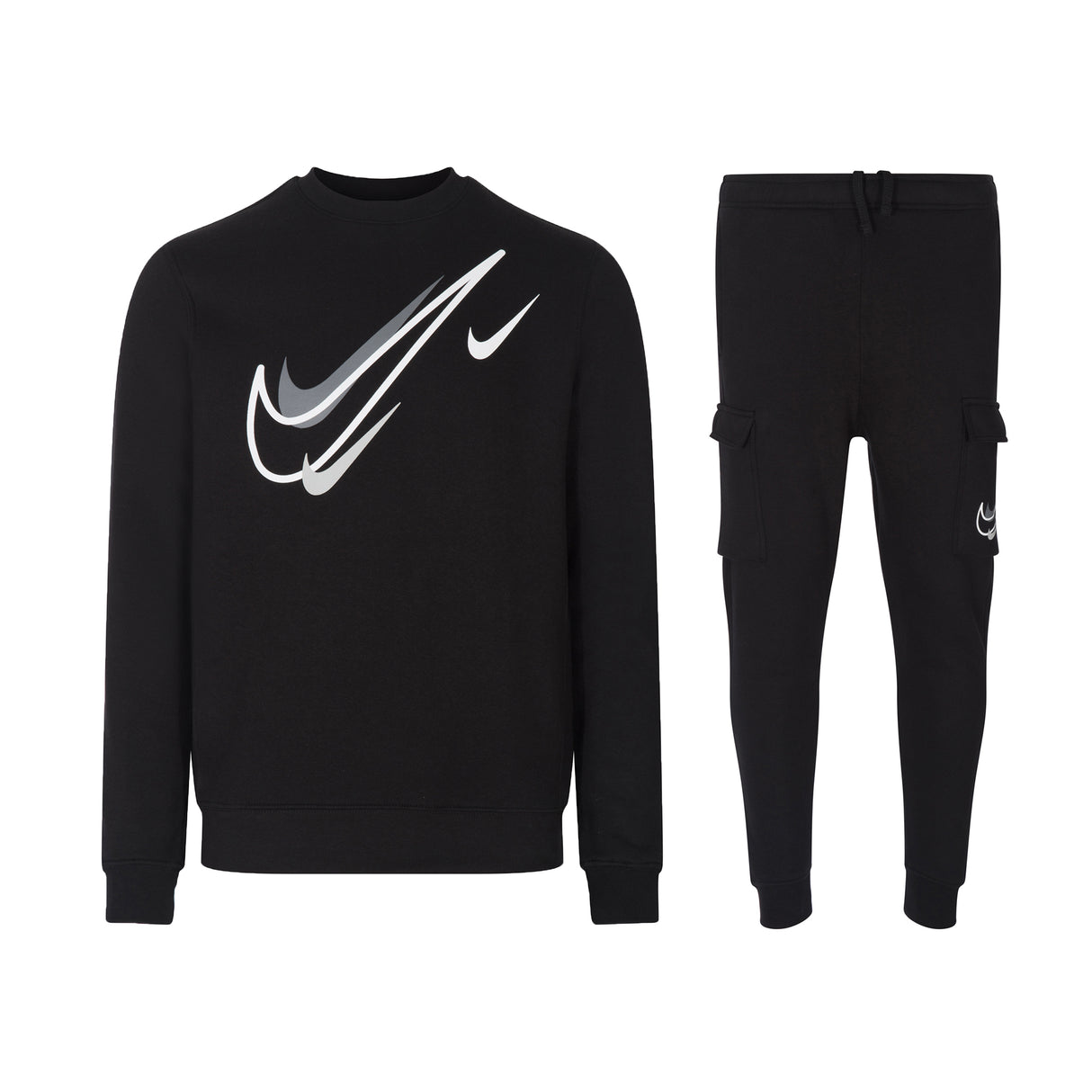 Nike Sportswear Men's Multi Swoosh Graphic Fleece Tracksuit Set in Black