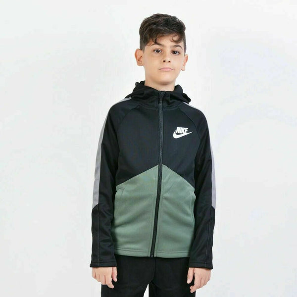 Nike Sportswear Tribute Kids Full Zip Dri-Fit Hoodie in Black & Green