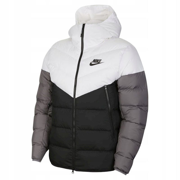 Nike Sportswear Men's Down Fill Wind Runner Coat in White, Black & Grey [CU0225-100]