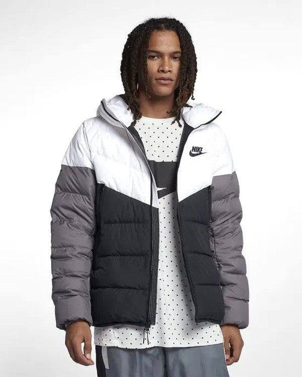 Nike Sportswear Men's Down Fill Wind Runner Coat in White, Black & Grey [CU0225-100]