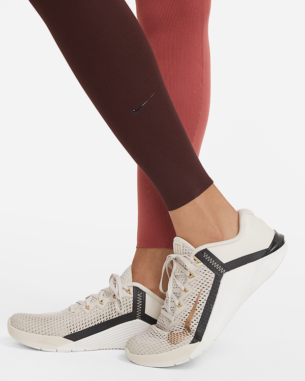 Nike One Luxe Women's Mid-Rise Ribbed Leggings in Canyon Rust/Clear [DA0840-691]