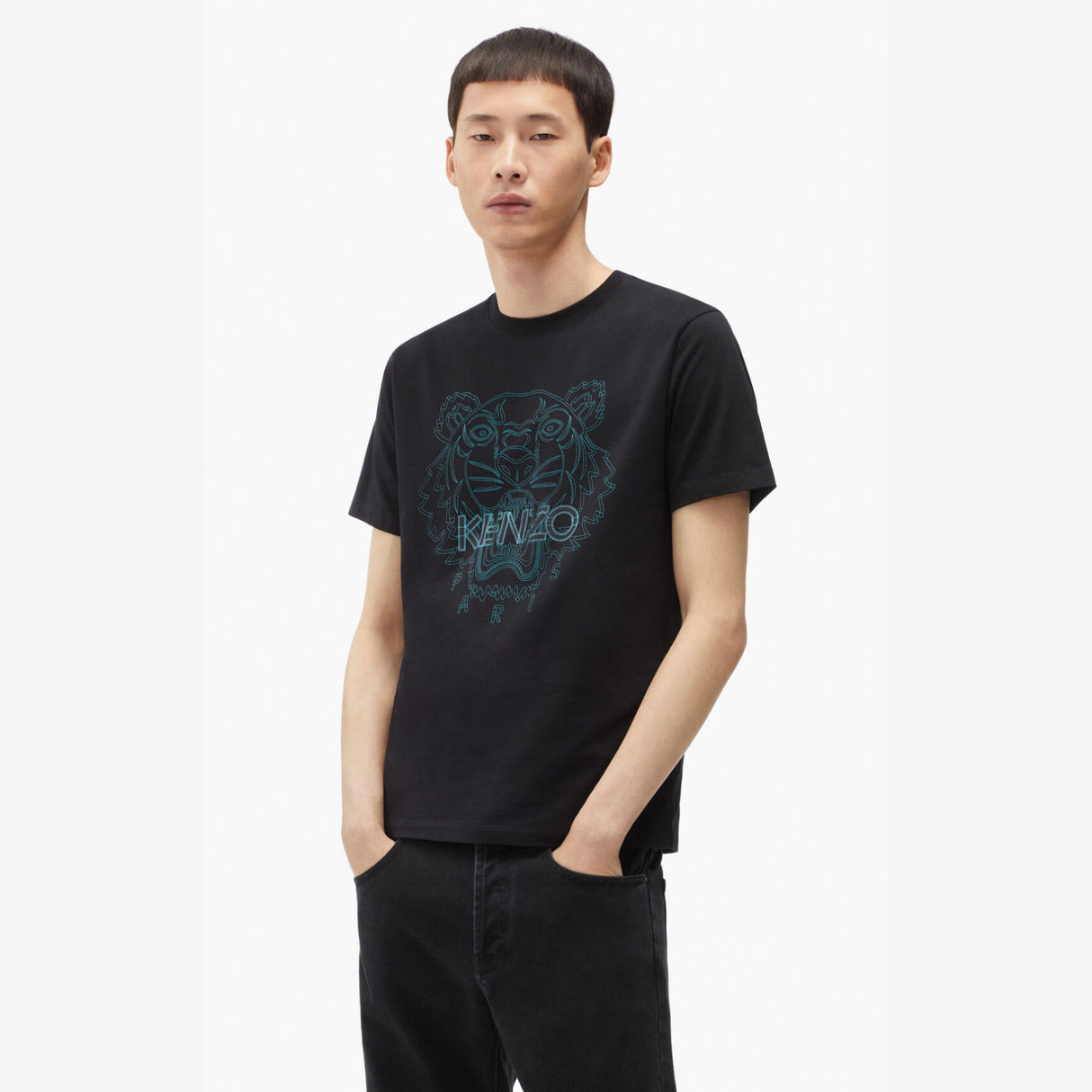 Kenzo Men's Tiger Print T-Shirt in Black/Green