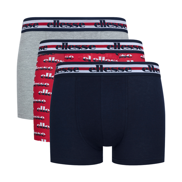 Ellesse Men’s Muxel 3 Pack Underwear Trunks Grey / Red / Blue