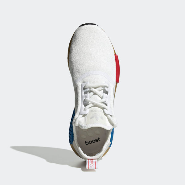 Adidas Originals NMD_R1 Shoes in Cloud White/Lush Red/Lush Blue