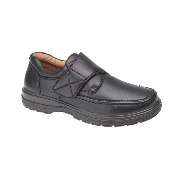 Stuart Comfort Fit Hook & Loop Velcro Shoes Black