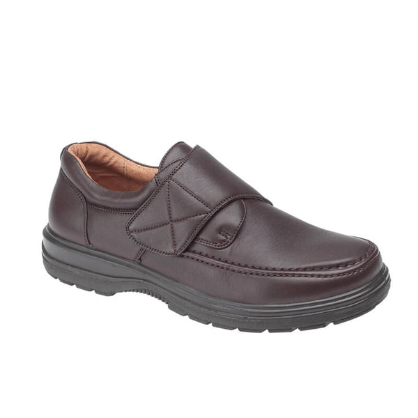 Stuart Comfort Fit Hook & Loop Velcro Shoes Brown