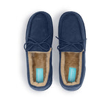 Men's Moccasin Lace Slippers with Faux Fur Lining in Navy