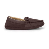 Men's Moccasin Lace Slippers with Faux Fur Lining in Dark Brown